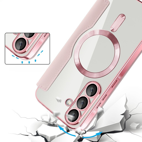 Etui z klapką do Samsung Galaxy A36 5G, RFID Wallet MagSafe z ochroną aparatu, różowe