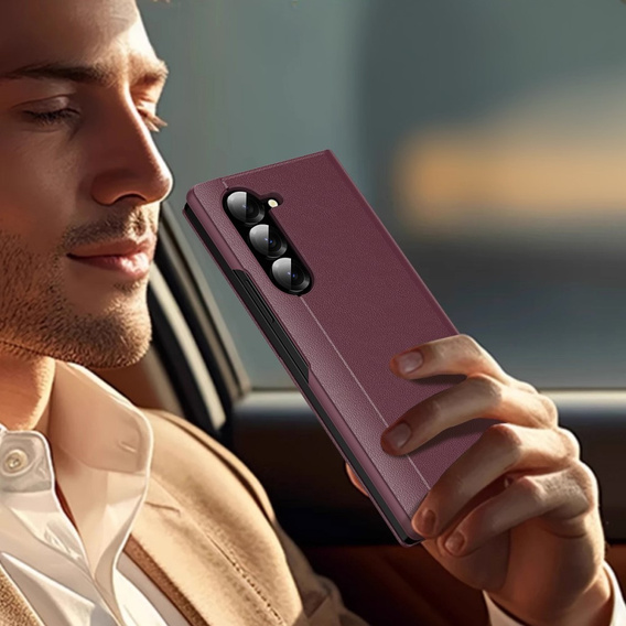Etui z klapką do Samsung Z Fold6 5G, Smart View Wallet, bordowe