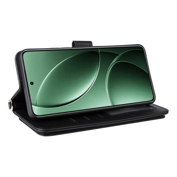 Etui z klapką do Xiaomi Poco F7 Pro / F7 Ultra, Crossbody Leather Wallet, czarne