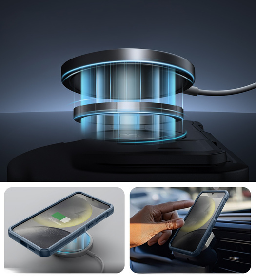 Etui pancerne do Samsung Galaxy S25+ Plus, Dexnor CamProtect MagSafe, niebieskie (Dwie ramki)