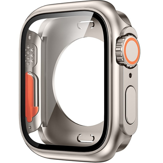 2w1 Pełne Etui + Szkło Hartowane do Apple Watch 4/5/6/SE 40MM, Tytanowe/Pomarańczowe