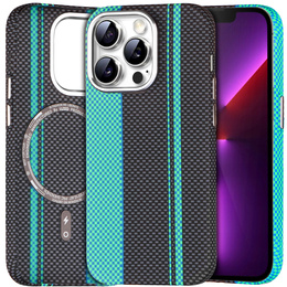Etui do iPhone 13 Pro Max, Carbon Fiber MagSafe, czarne / niebieskie
