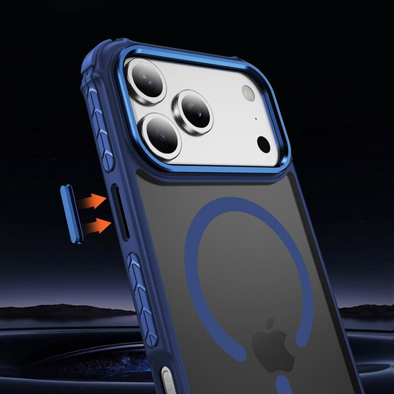 Etui Matt Case do iPhone 17 Pro, pancerne, do MagSafe, przydymione z niebieską bokami