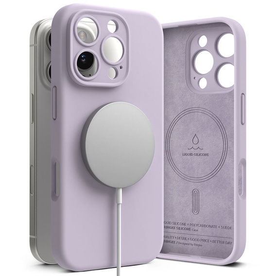 Etui Ringke do iPhone 16 Pro Max, Silicone MagSafe, fioletowe + Szkło Hartowane 9H