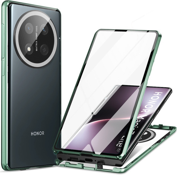 Etui do Honor Magic 7 Lite, Magnetic Dual Glass, zielone