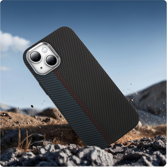Etui do iPhone 15, Carbon Fiber MagSafe, czarne / niebieskie