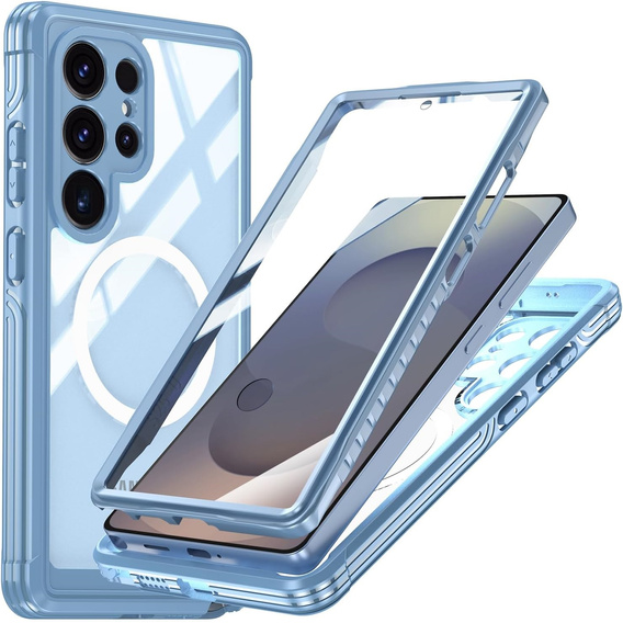 Etui do Samsung Galaxy S25 Ultra, Shockproof, ze szkłem, do MagSafe, niebieskie