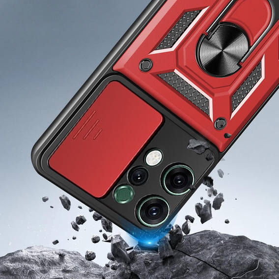 Etui pancerne do Oppo Reno 14, z ochroną aparatu, z podstawką, czerwone