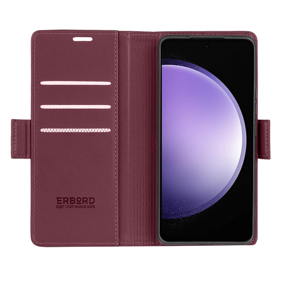 Etui do Samsung Galaxy S23 FE, ERBORD Glossy Litchi, portfel z klapką, czerwone
