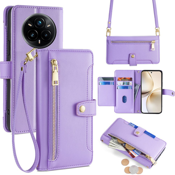 Etui z klapką do Realme 14 Pro 5G, Wallet Zipper Pocket, fioletowe