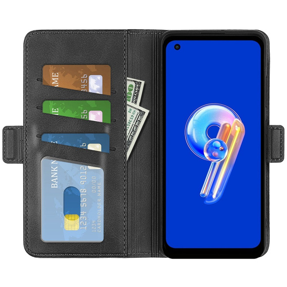 Etui z klapką do Asus Zenfone 9 5G / 10 5G, Wallet PU Leather Case, czarne