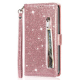 Etui z klapką do Samsung Galaxy A56 5G, Wallet Zipper Pocket Glittery, różowe rose gold