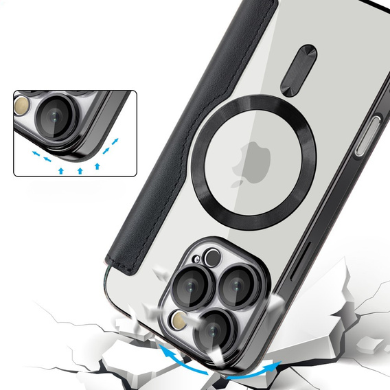 Etui z klapką do iPhone 16 Pro, RFID Wallet MagSafe z ochroną aparatu, czarne