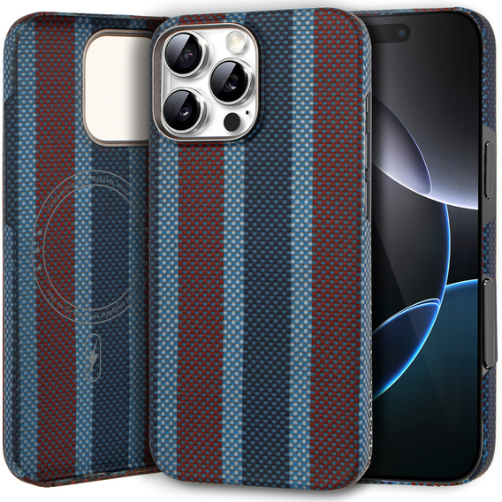 Etui do iPhone 16 Pro Max, Aramid Fiber Slim Case, do MagSafe, niebieskie / czerwone
