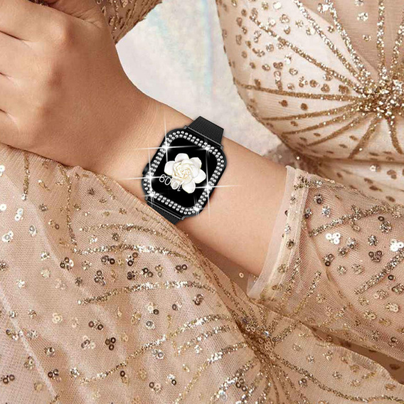 Bransoleta + Etui z Diamentami do Apple Watch 4/5/6/SE 40mm, Czarna