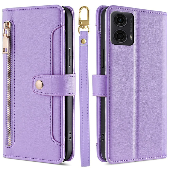 Etui z klapką do Motorola Moto G04 / G24 / G24 Power, Wallet Zipper Pocket, fioletowe
