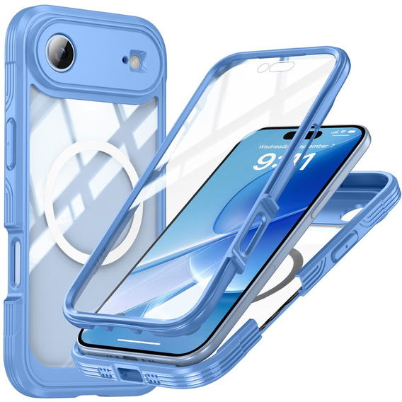 Etui do iPhone Air, Shockproof, ze szkłem, do MagSafe, niebieskie