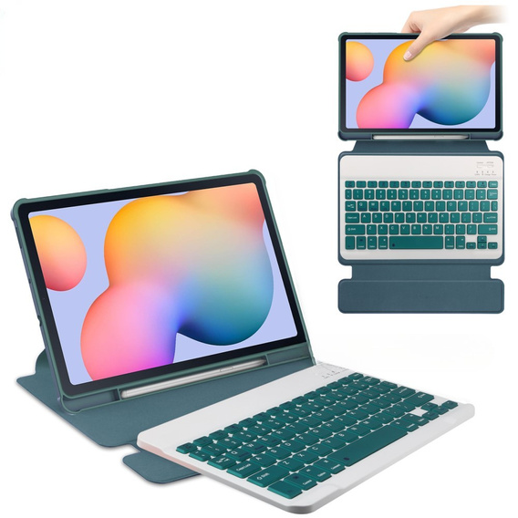 Etui z klawiaturą do Samsung Galaxy Tab S6 Lite 10.4" 2020/2022/2024, Rotary 360° Leather, ciemnozielone