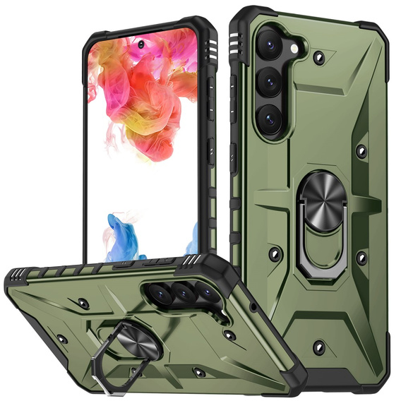 Etui pancerne do Samsung Galaxy S23, z ringiem, zielone