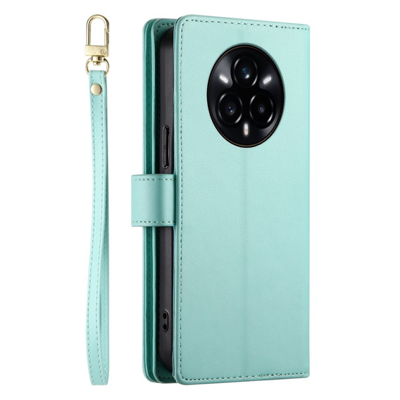 Etui z klapką do Realme 14 Pro 5G, Wallet Zipper Pocket, miętowe
