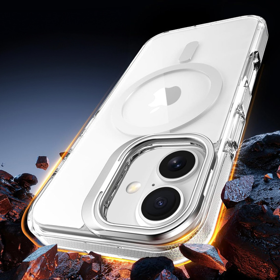 Etui do iPhone 17, do MagSafe, z podstawką, transparentne z szarymi wstawkami