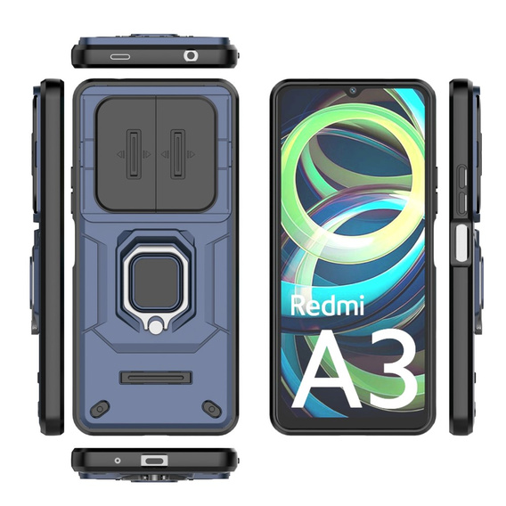 Etui do Xiaomi Redmi A3, KickStand Camera Lens, niebieskie