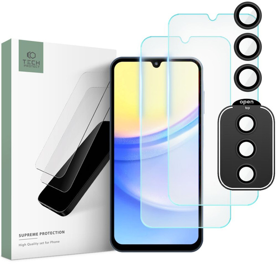2x Szkło Tech-Protect + szkło na aparat, Supreme set, do Samsung Galaxy A15 4G/5G, Przezroczyste