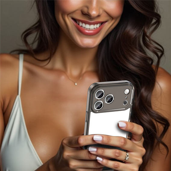 Etui silikonowe do iPhone 17 Pro Max, z twardym tyłem, przydymione czarne