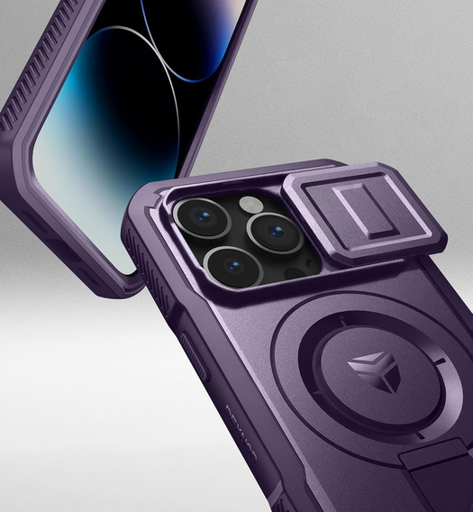 Dexnor Magnet Case – etui do iPhone 14 Pro z osłoną aparatu i podstawką - fioletowe