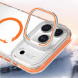 Etui do iPhone 17 Pro Max, do MagSafe, z podstawką, transparentne z pomarańczowymi wstawkami