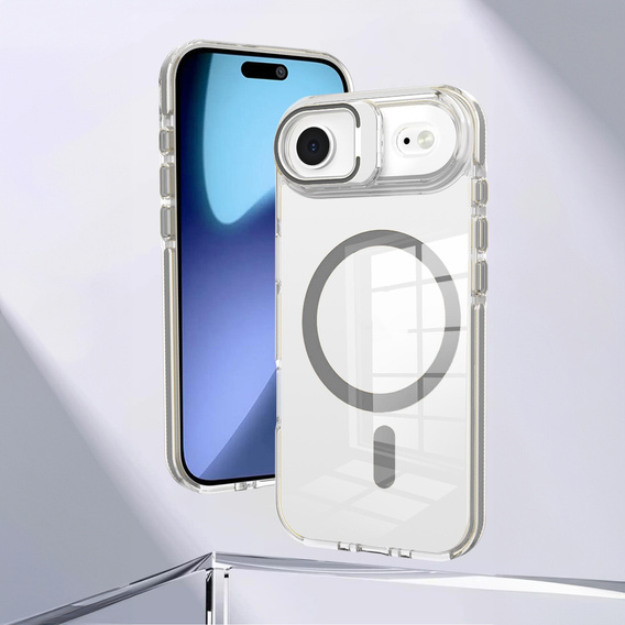 Etui do iPhone 17 Air, do MagSafe, z podstawką, transparentne z szarymi wstawkami