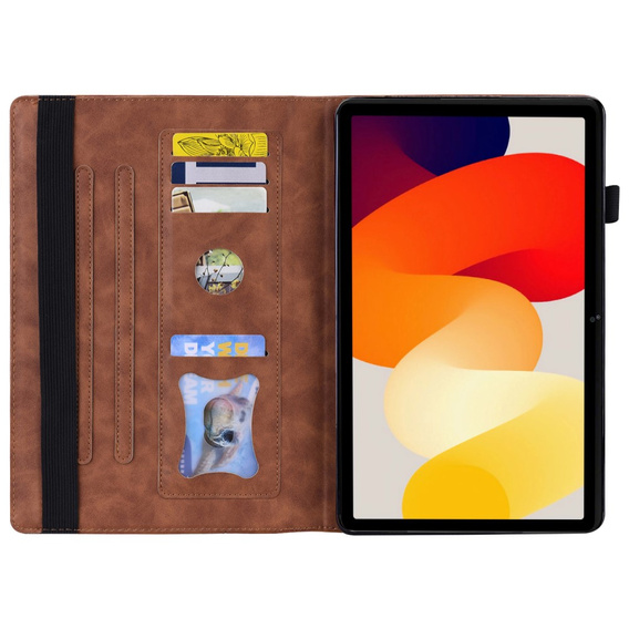 Etui z klapką i kieszeniami na karty do Xiaomi Redmi Pad 2 - Brązowe