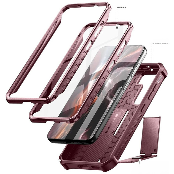 Etui pancerne do Samsung Galaxy S23, Dexnor Full Body (Two Frames), czerwone