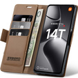 Etui do Xiaomi 14T Pro, ERBORD Glossy Litchi, portfel z klapką, brązowe