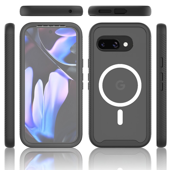 Etui do Google Pixel 9a, Shockproof, z folią na ekran, do MagSafe, czarne