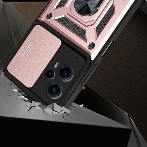 Etui pancerne do Xiaomi Poco F5, CamShield Slide, różowe rose gold