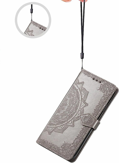 Etui z klapką do Motorola Edge 50 Ultra, Mandala, szare