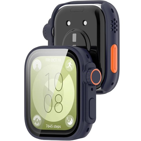 2w1 Etui + Szkło Hartowane do Huawei Watch Fit 3, Granatowe/Pomarańczowe