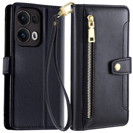 Etui z klapką do Oppo Reno 13 Pro, Wallet Zipper Pocket, czarne