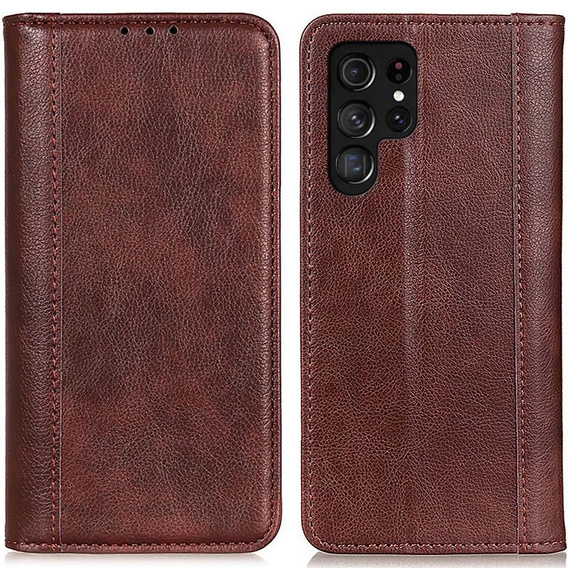 Etui do Samsung Galaxy S23 Ultra, Wallet Litchi Leather, Brązowe