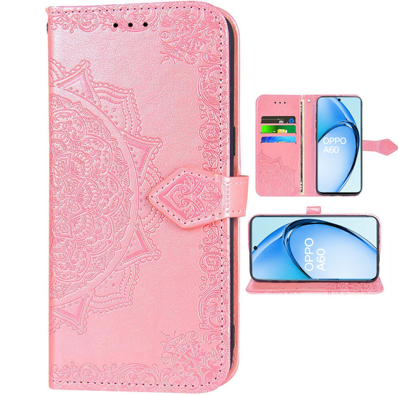 Etui z klapką do Oppo A60, Mandala, różowe