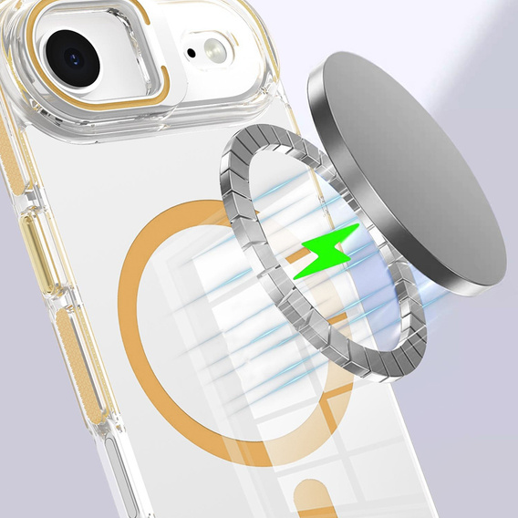 Etui do iPhone 17 Air, do MagSafe, z podstawką, transparentne ze złotymi wstawkami