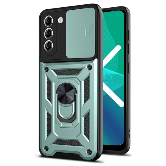 Etui pancerne do Samsung Galaxy S21 FE, CamShield Slide, zielone