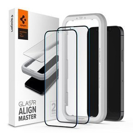 Szkło Hartowane z ramką do montażu SPIGEN Alm Glas FC do iPhone 12/12 Pro (2 sztuki)