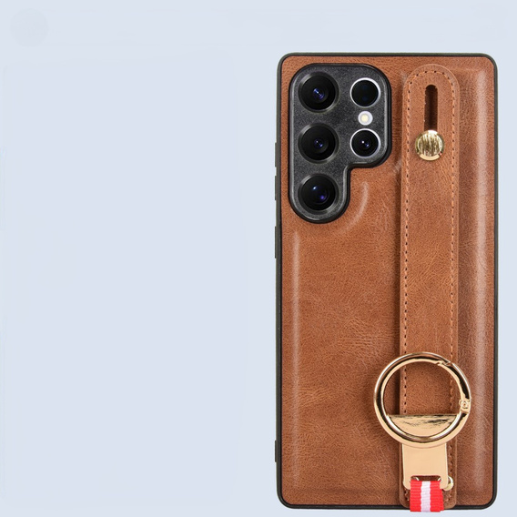 Etui do Samsung Galaxy S25 Ultra z paskiem na nadgarstek i podstawką – brązowe