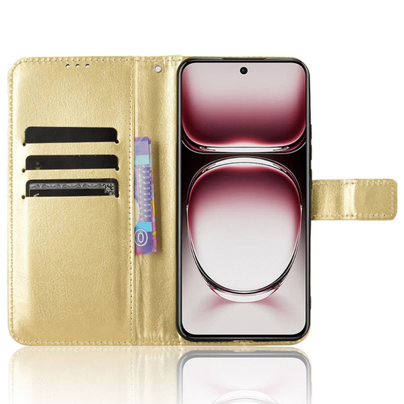 Etui z klapką do Oppo Reno 12, Crazy Horse Wallet, złote