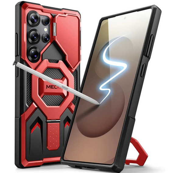 Etui do Samsung Galaxy S25 Ultra, Tongate MECH MagSafe Series, czerwone + Szkło Hartowane 9H