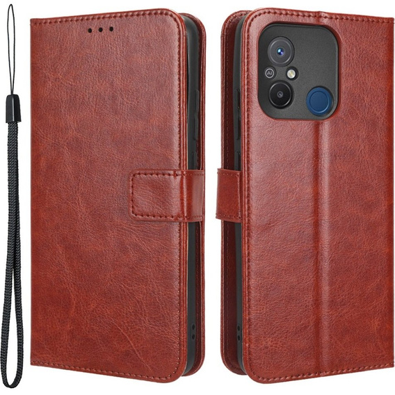 Etui z klapką do Xiaomi Redmi 12C, Crazy Horse Wallet, brązowe