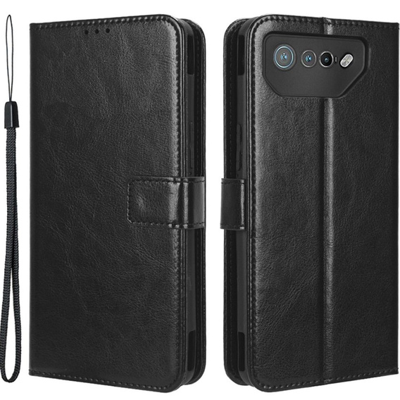 Etui z klapką do Asus ROG Phone 7 5G, Crazy Horse Wallet, czarne