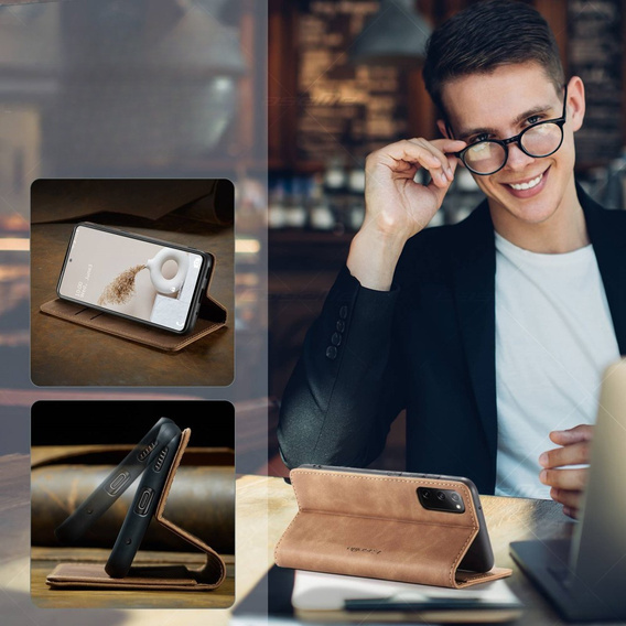 Etui CASEME do Samsung Galaxy S20 FE, Leather Wallet Case, brązowe